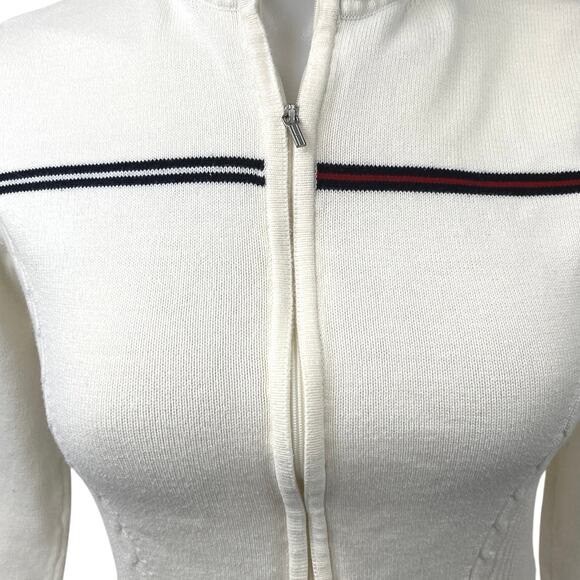 Tommy Hilfiger White Full Zip Knit Mock Neck Long Sleeve Sweater Jacket Top S - Picture 3 of 5